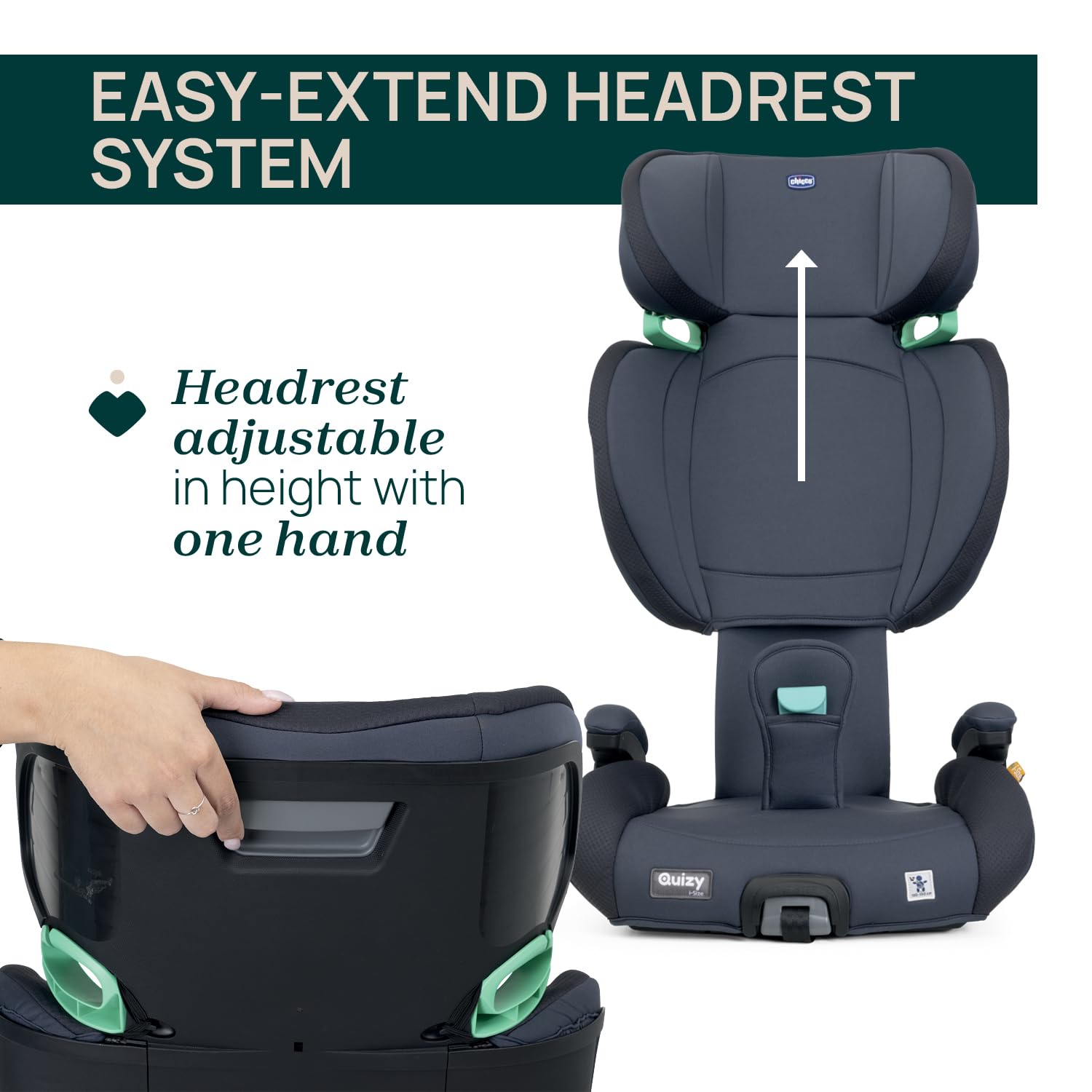 Chicco Quizy i-Size, Silla de Coche para Niños 3-12 Años (100-150 cm), Peso 15-36 kg, Grupo 2/3, Instalación Fácil con Sistema Isofix, Reclinable, Ajustable en Altura, Reposabrazos Acolchados, Azul