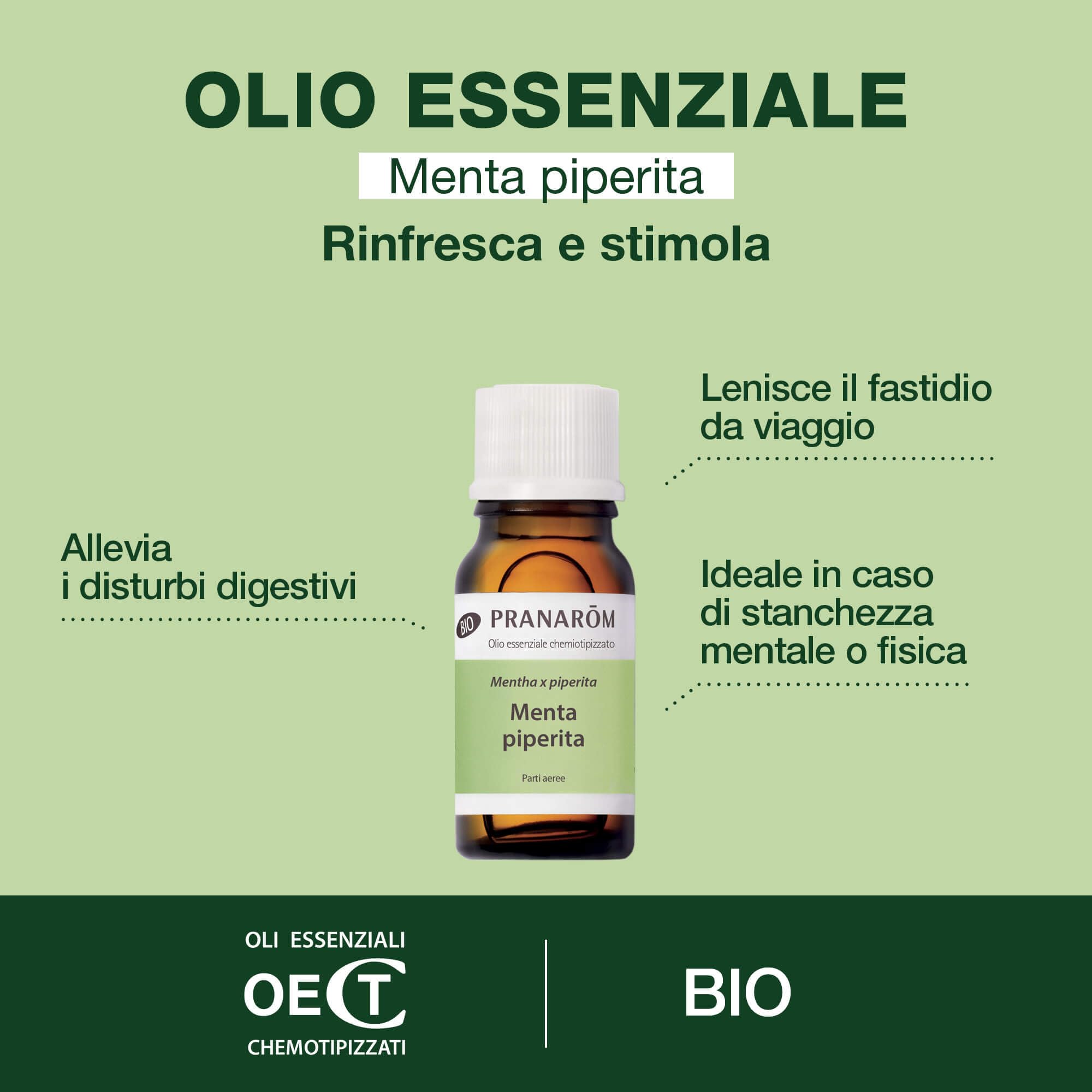 PRANARÔM - Menta Piperita BIO - Olio Essenziale Chemiotipizzato - Digestione & Tonificazione - 100% Puro E Naturale - OECT - 10 ml