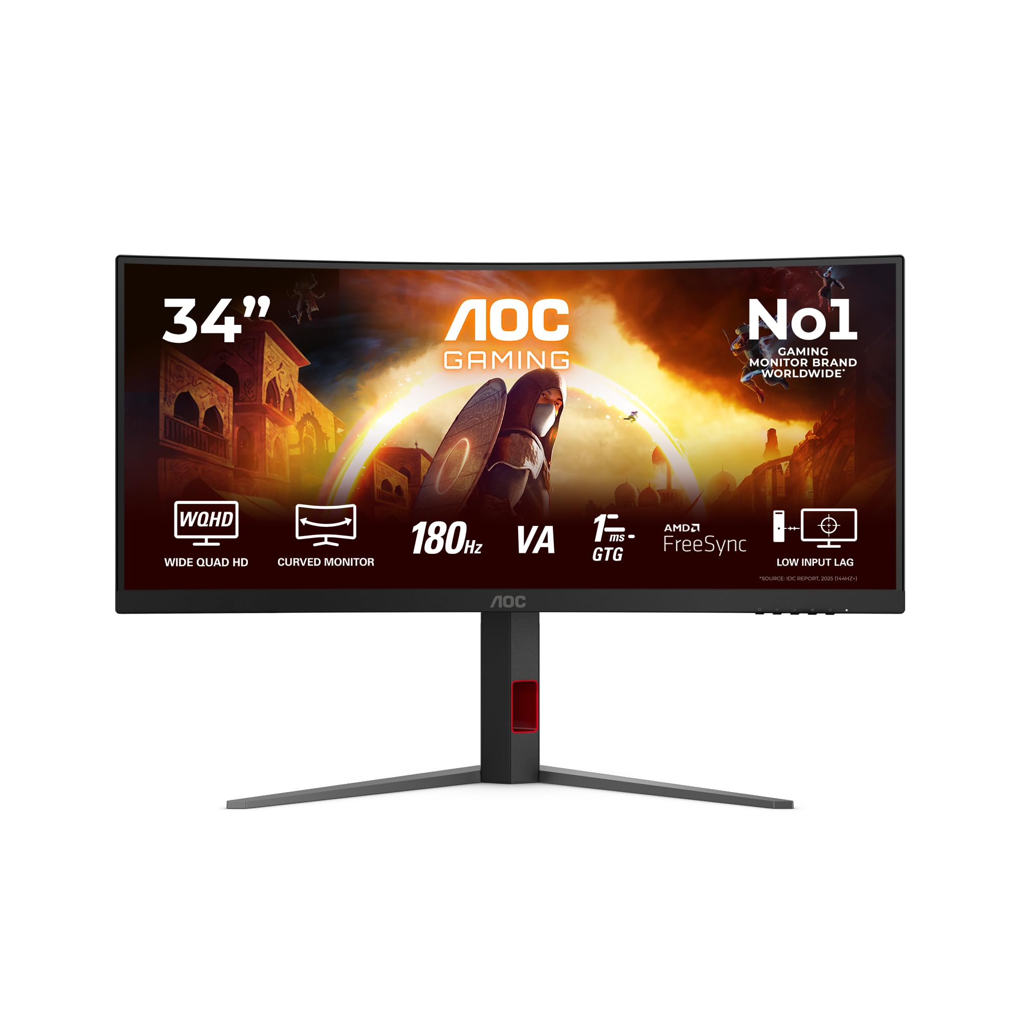 AOC Gaming Monitor CU34G4AD 34 pollici Curvo 3440x1440, UW-QHD, 180Hz, Fast VA Panel, 1ms GtG, Height Adjustment, (HDMI2x 2.0 DP 1x 1.4) HDR10, FreeSync Premium, Nero