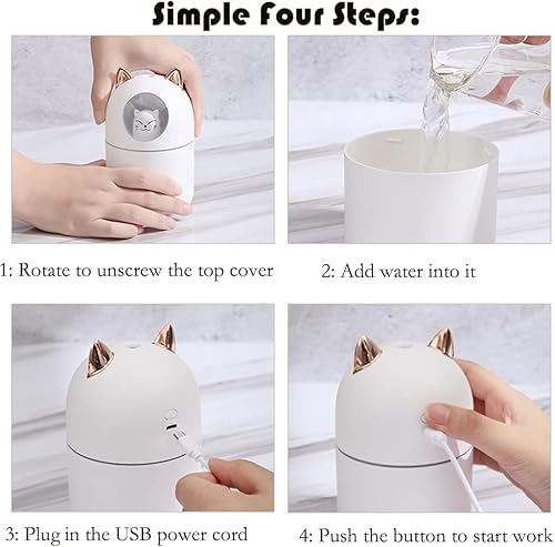 Miniatura 6 de Humidificador pequeño portátil, mini humidificador de niebla fría de 10.1 fl oz con luz nocturna, humidificador personal USB apagado automático,