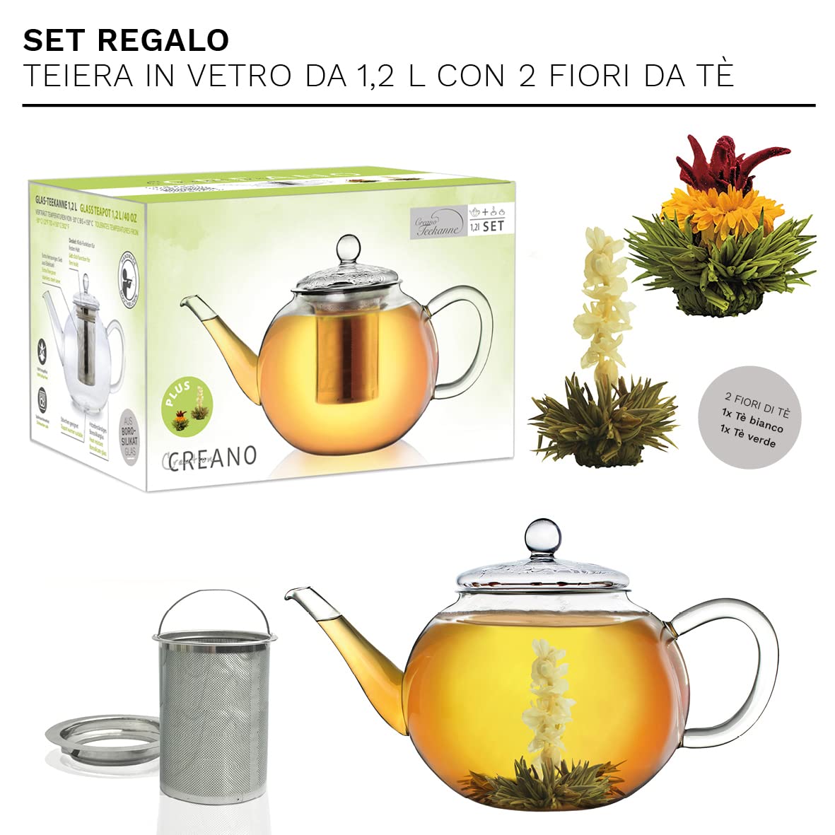 Teiera In Vetro + Fornellino Per Teiera In Acciaio Inossidabile, 3 Pezzi, Con Colino Integrato In Acciaio Inossidabile E Coperchio In Vetro, Ideale Per La Preparazione Di Tè Sfusi / 0,85 L - 13
