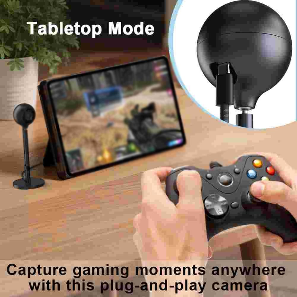 Webcam 1080P HD para Switch 2 con USB-C, basada en antideslizante, orientable, cámara de 2 MP para tableta/modo TV, color negro