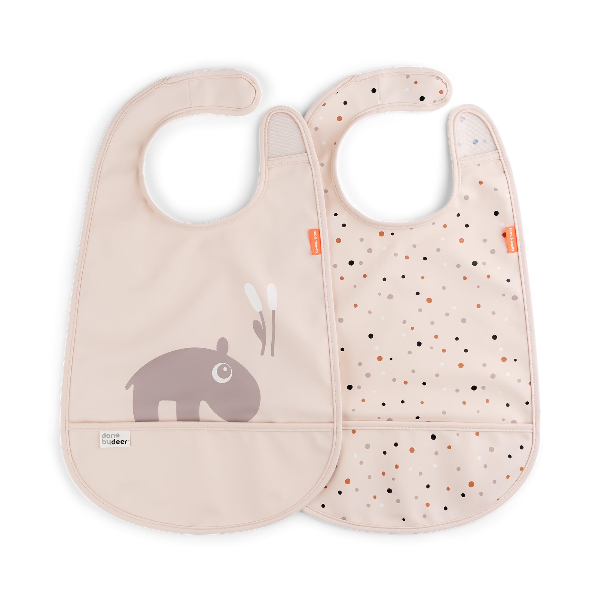 Done by Deer Lätzchen mit Klettverschluss 2 Pack Ozzo Rosa - Weiche wasserdichte Baby Bibs mit praktische auffangschale – OEKO-TEX® zertifiziert Lätzchenset - 100% Polyester/PU Beschichtung