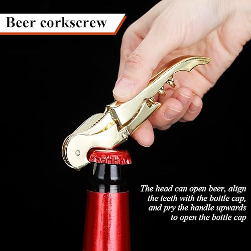 Miniatura 5 de Kyraton Sacacorchos de camarero para vino con cortador de aluminio, sacacorchos clásico todo en uno de acero inoxidable, abridor de botellas de