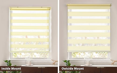 Miniatura 7 de LazBlinds Persianas enrollables sin cordones de doble capa con diseño de cebra, traslúcidas que filtran la luz, persianas horizontales para ventanas