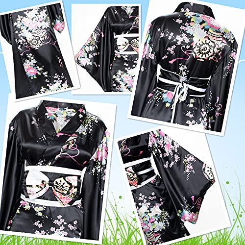 Japanese Anime Women's Kimono Robe Geisha Yukata Sweet Dress Blossom Satin Bathrobe Sleepwear Fans Tabi Socks Set3