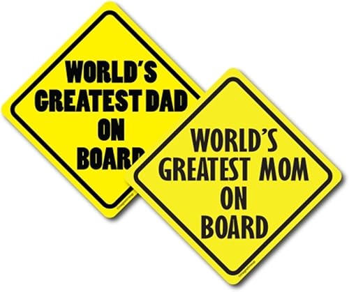 Magnet Me Up World's Greatest Mom and World's Greatest Dad on Board, combo de 2 calcomanías magnéticas, 5 x 5 pulgadas, imán automotriz resistente