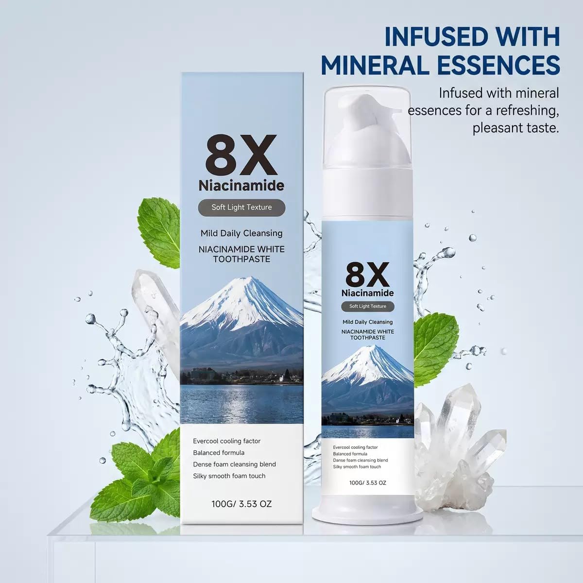 Dentifricio sbiancante in schiuma alla niacinamide con carbone di bambù, dentifricio sbiancante, aiuta a rimuovere le macchie superficiali, alito fresco, igiene orale quotidiana