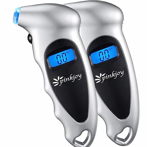 PINKJOY Medidor digital de presión de neumáticos, paquete de 2 unidades de 150 PSI, 4 ajustes, medidor de neumáticos para automóvil, camión,