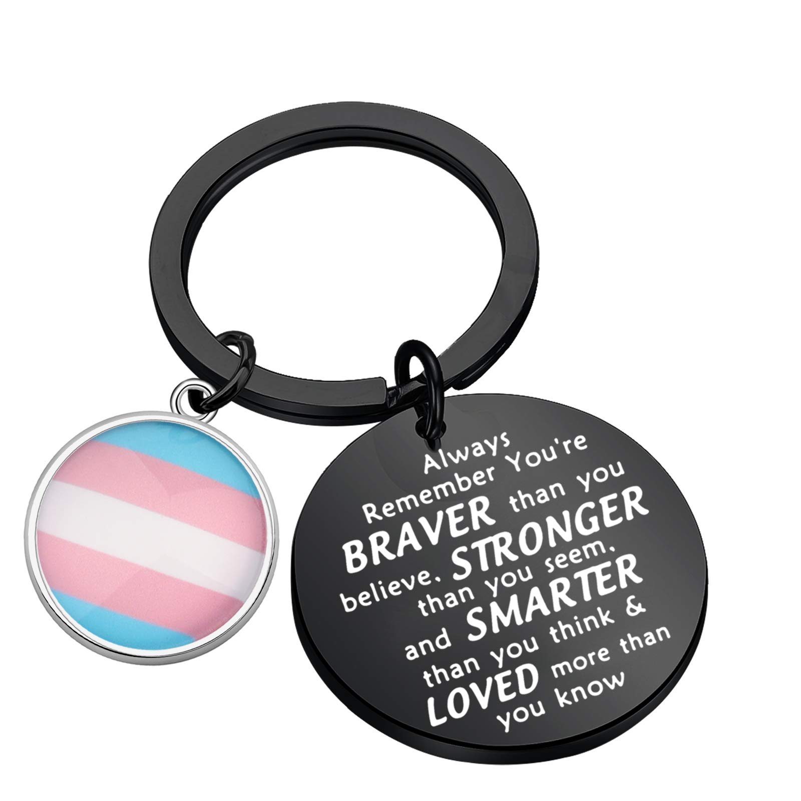 LGBT Rainbow Gay & Lesbian Pride Keychain Pansexual Gifts Transgender Pride Jewelry Always Remember You’re Braver Than You Believed for Bisexual Pride