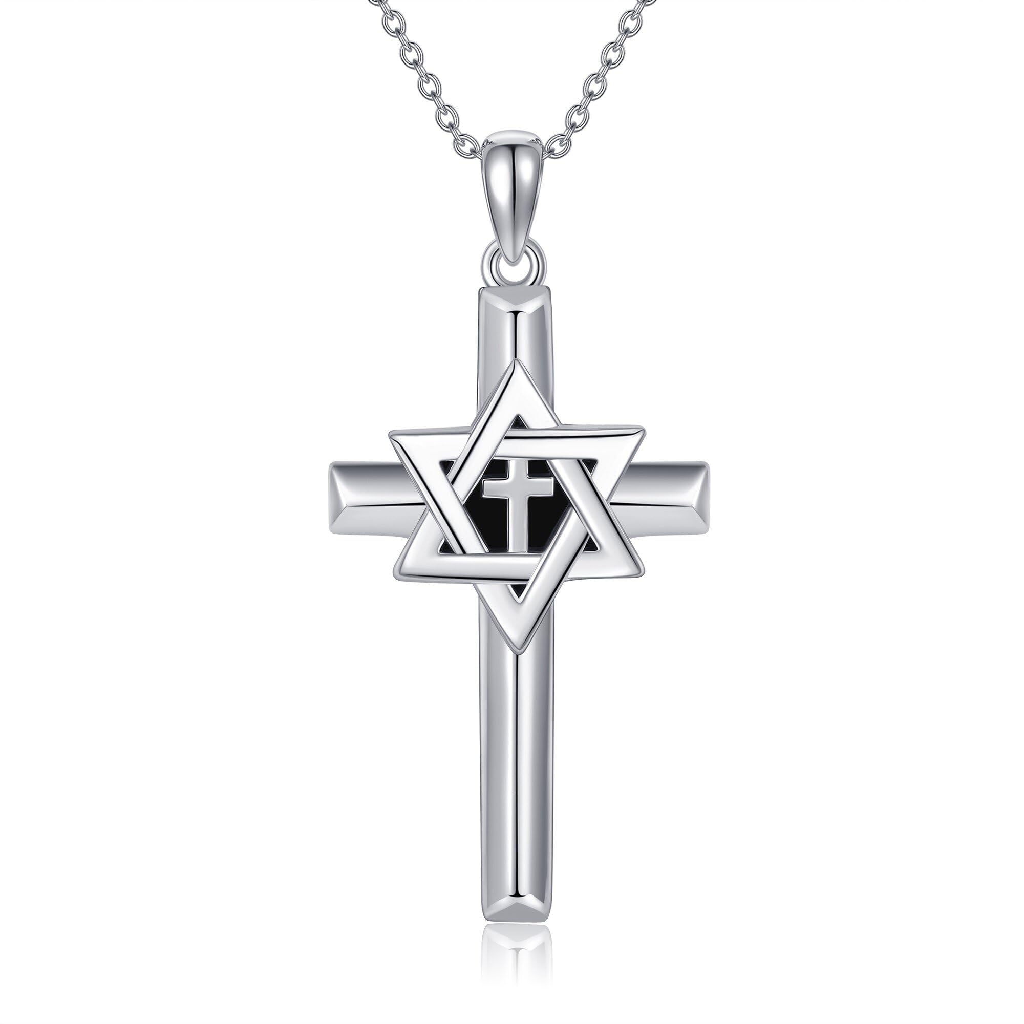 YFN Sterling Silver Star of David Cross Tree of Life Pendant Necklace Jewish Judeo Christian Religious Jewelry for Women Men