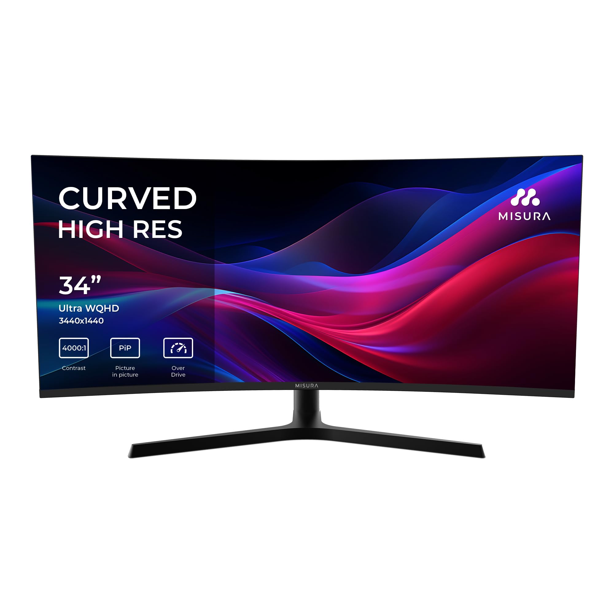 MISURA | Monitor Gaming 34 Pulgadas Curvo | 165 Hz | Pantalla Ultrawide Curva QHD, 21:9 | 1ms | HDR | 4000:1 | Pip & PBP | Luz de respiración RGB | VESA - EG34RWA