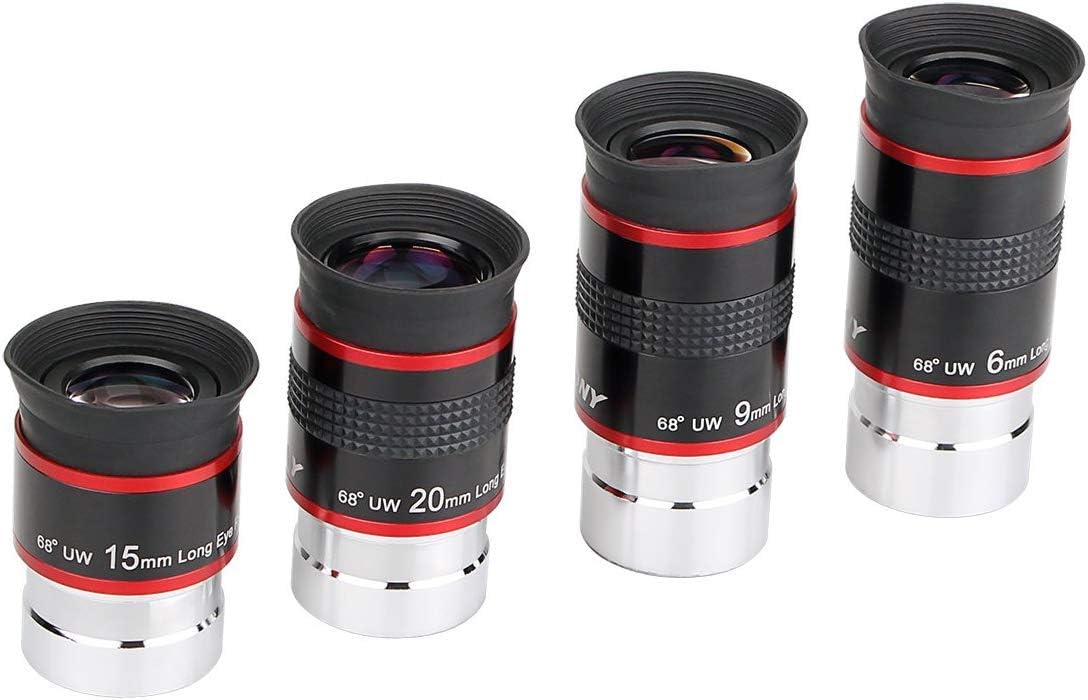 Svbony Telescope Eyepieces Set, 6mm 9mm 15mm 20mm 1.25" 68° Wide Angle Telescope Lens Kit, Telescope Accessories for Planetary Moon Observation Beginners Amateur