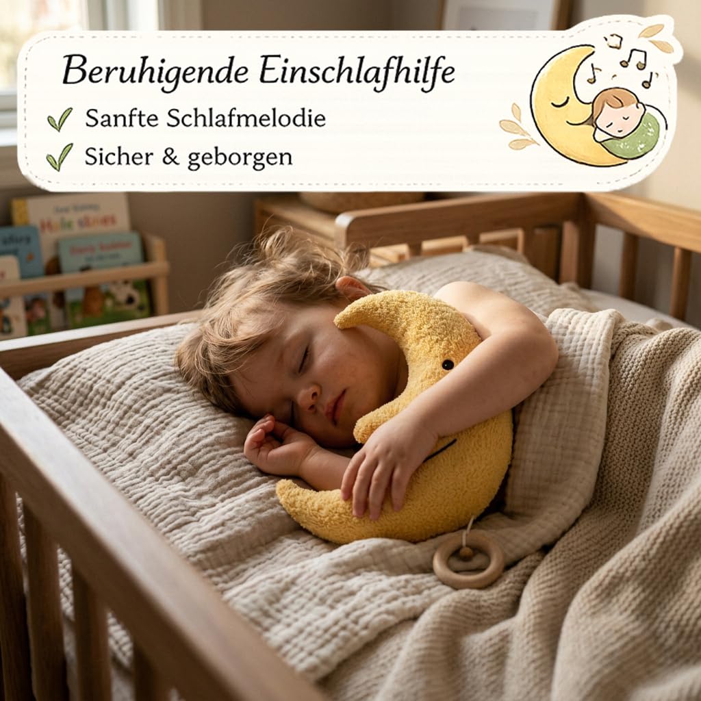 Efie Bio Spieluhr Mond – Bio-Baumwolle (KBA), Made in Germany, GOTS-Zertifiziert – Melodie: Brahms Wiegenlied |Guten Abend, Gute Nacht