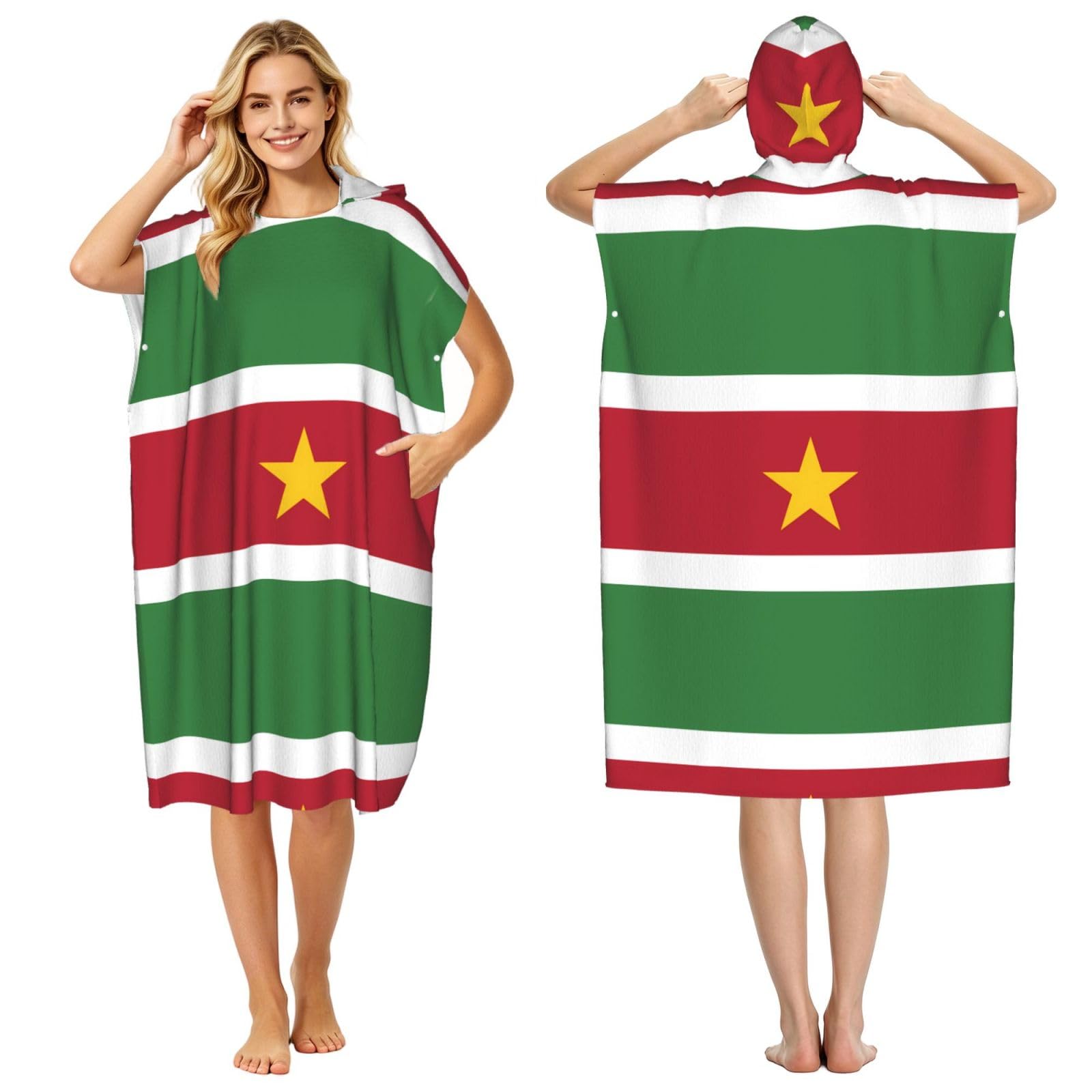 WSSYYBFFlag of Suriname Adult hooded beach towel Oversized with Hood for Absorbent Quick Dry