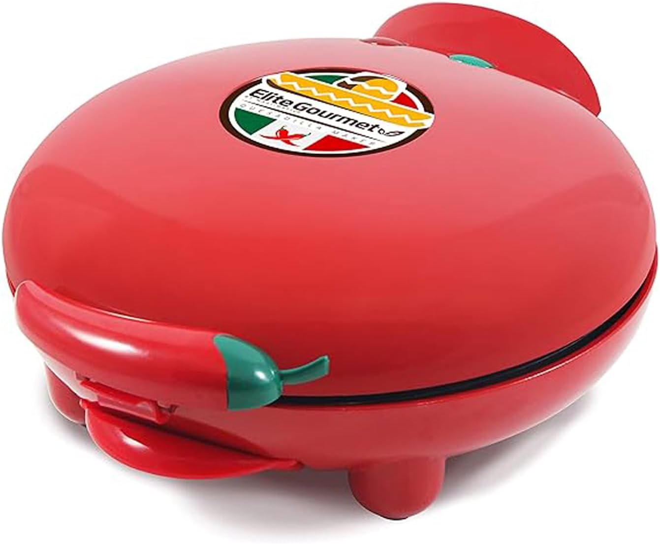 Elite Gourmet EQD-413 Electric Non-Stick 8" Quesadilla Maker, Easy-Slice 6-Wedge, Grilled Cheese Corn Flour Tortilla Snacks, Red