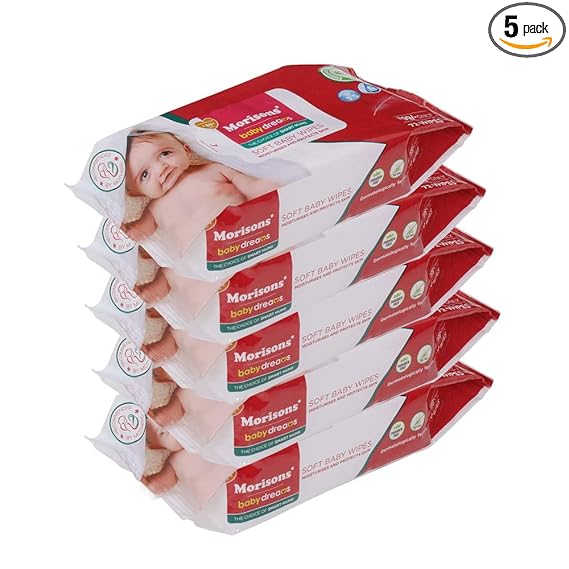 Morisons* babydreams THE CHOICE OF SMART MUMS Babys Wipes (White, 72s, Pack of 5)