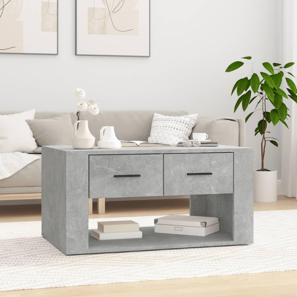 Générique Stolik kawowy Szary Beton 80x50x40 cm Drewno inżynierskie | 2 szuflady do przechowywania, wytrzymała góra, łatwa do czyszczenia, instrukcja montażu w zestawie