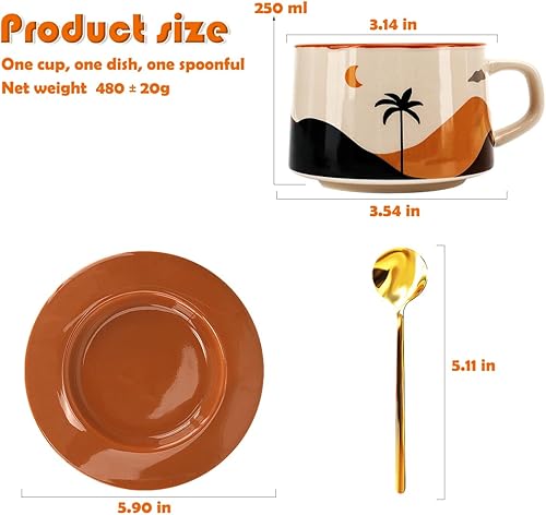 Miniatura 5 de Tazas de espresso de 8 onzas, juego de tazas de té con platillo y cuchara de acero inoxidable 304, taza de café expresso pequeña para bebidas de