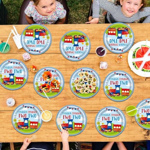 Image of Qyeahkj 48 Pcs Chugga Chugga Two Two Party Plates Train Disposable Paper Plates 2nd Trains Birthday Party Plates Supplies Decorations Favors for Kids Baby Shower