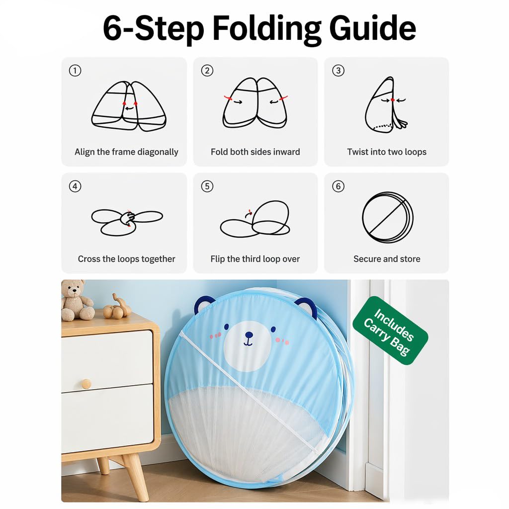 Liemuao Moustiquaire Pop Up pour Lit bébé, 120x65x100 cm, Installation Facile Tente de Lit Dôme avec Double Porte Fermeture éclair, Portable et Pliable pour Camping et Chambre (Lapin)