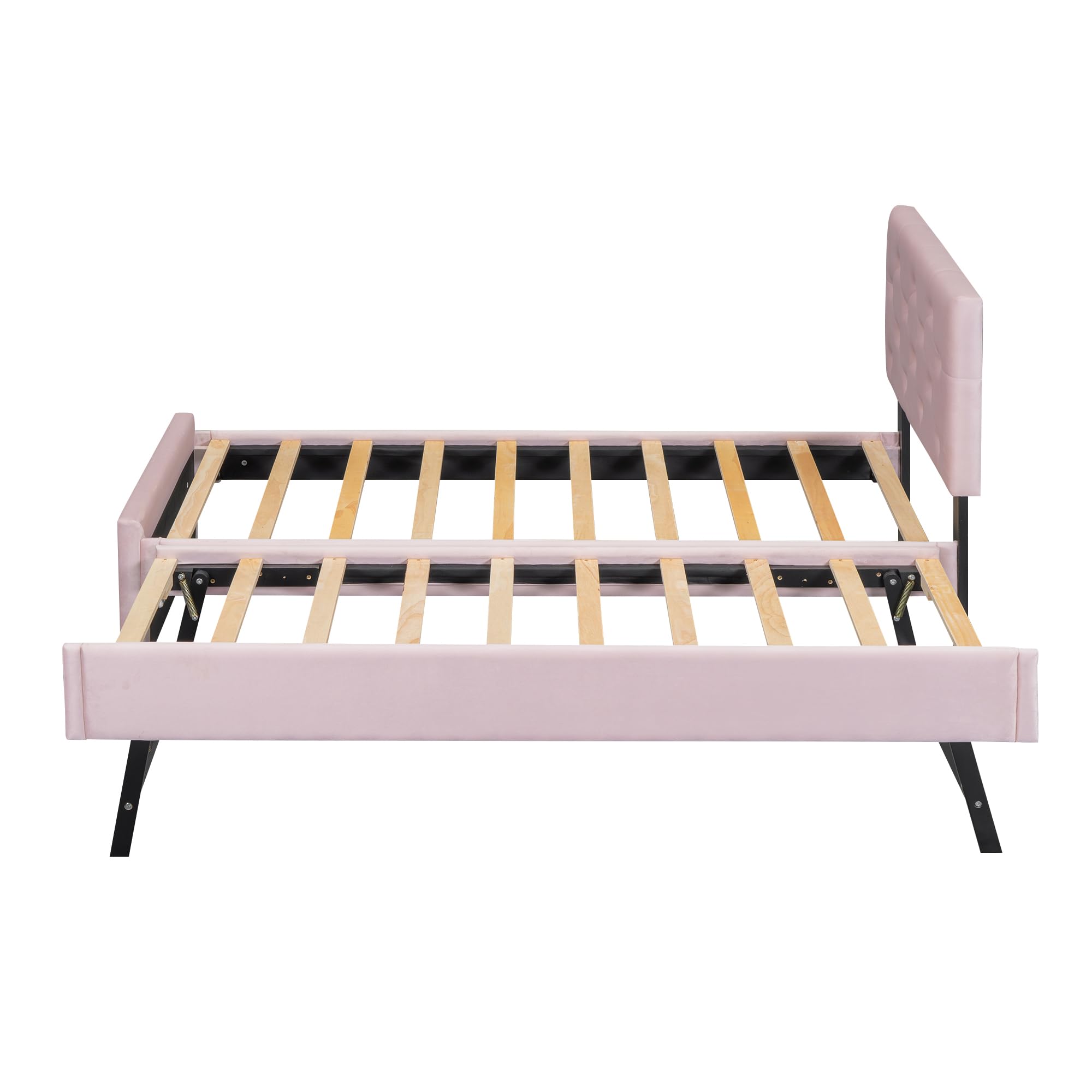 Cama acolchada 90 x 200 cm, somier (sin colchón), nido de terciopelo, minimalista (rosa)