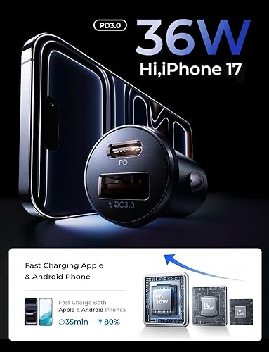 Miniatura 3 de LISEN Adaptador USB C para cargador de coche 2 unidades Mini y metal Cargador USB para encendedor de cigarrillos de carga rápida PD QC 3.0 USBC