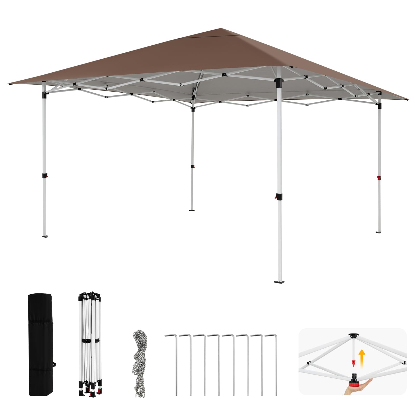 COSTWAY Pavillon, Faltpavillon wasserdicht stabil Winterfest, Gartenpavillon UV Schutz 50+, höhenverstellbar, Pop Up Pavillon mit Tasche für Garten & Terrassen, Braun