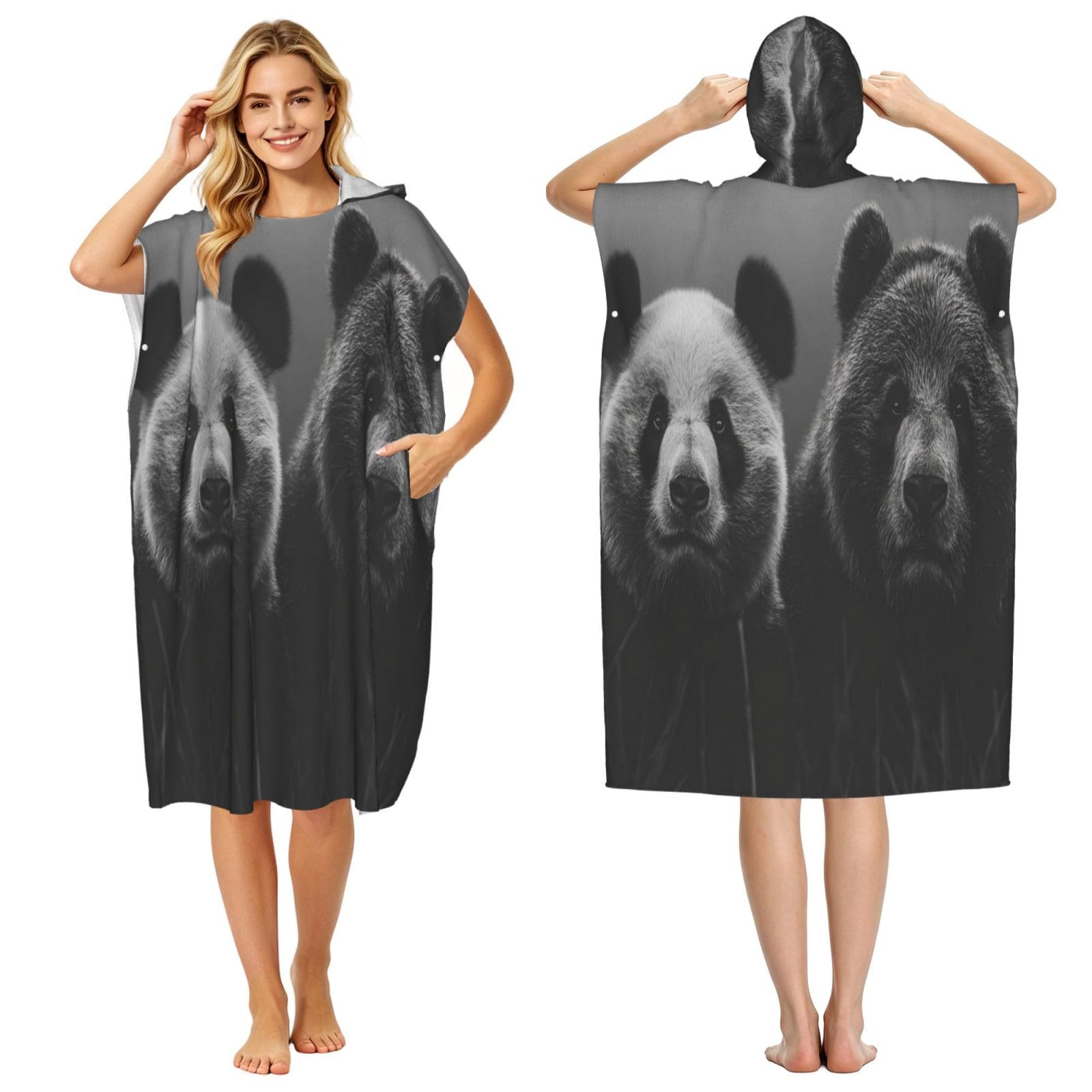 KLGRTJHK Melancholic Panda Adult Hooded Beach Poncho Towel 43"X35"