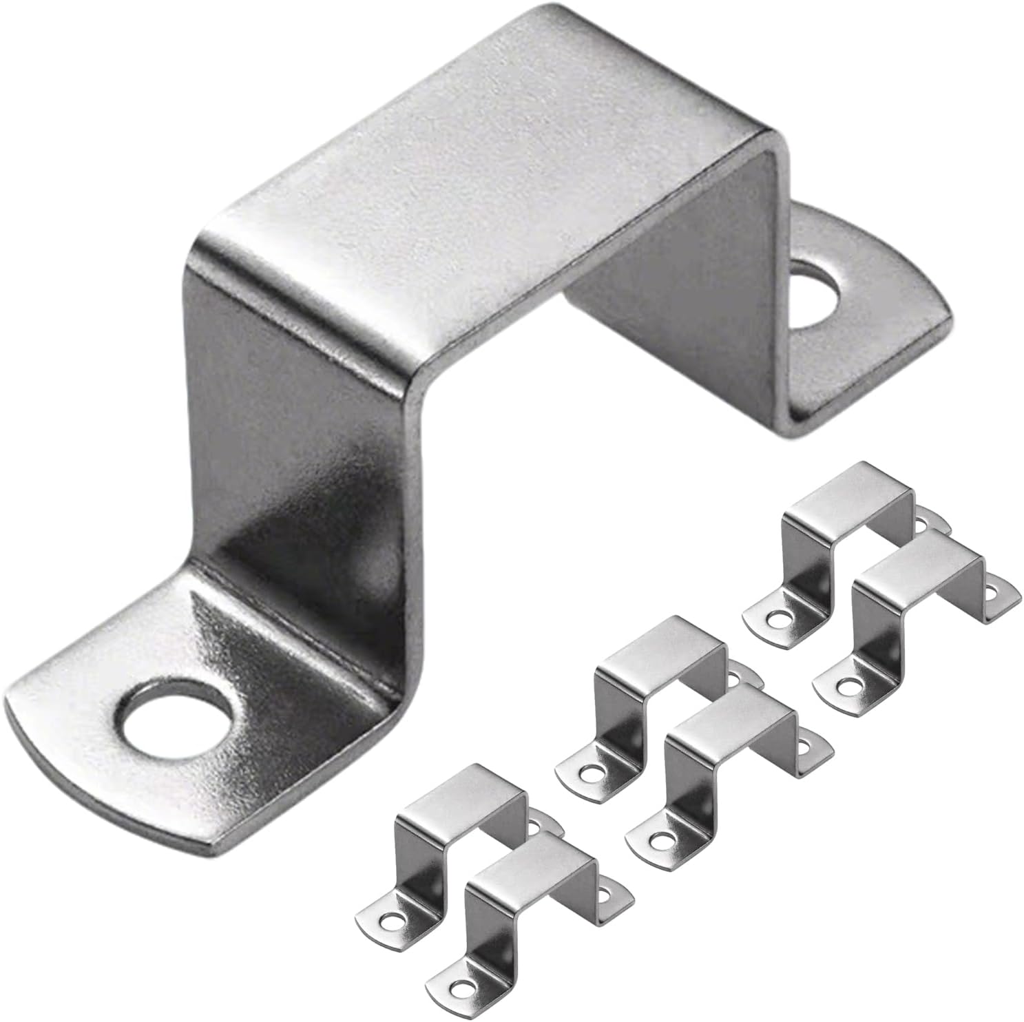 304 Stainless Steel Square Tube Clamps, 1-5/8" x 1-5/8" (40x40mm) U-Shaped Brackets - 1.6MM Thickened, Dual-Hole Design, Silver Heavy Duty Metal Pipe Strap for Fence, Deck, Railing (Pack of 6)