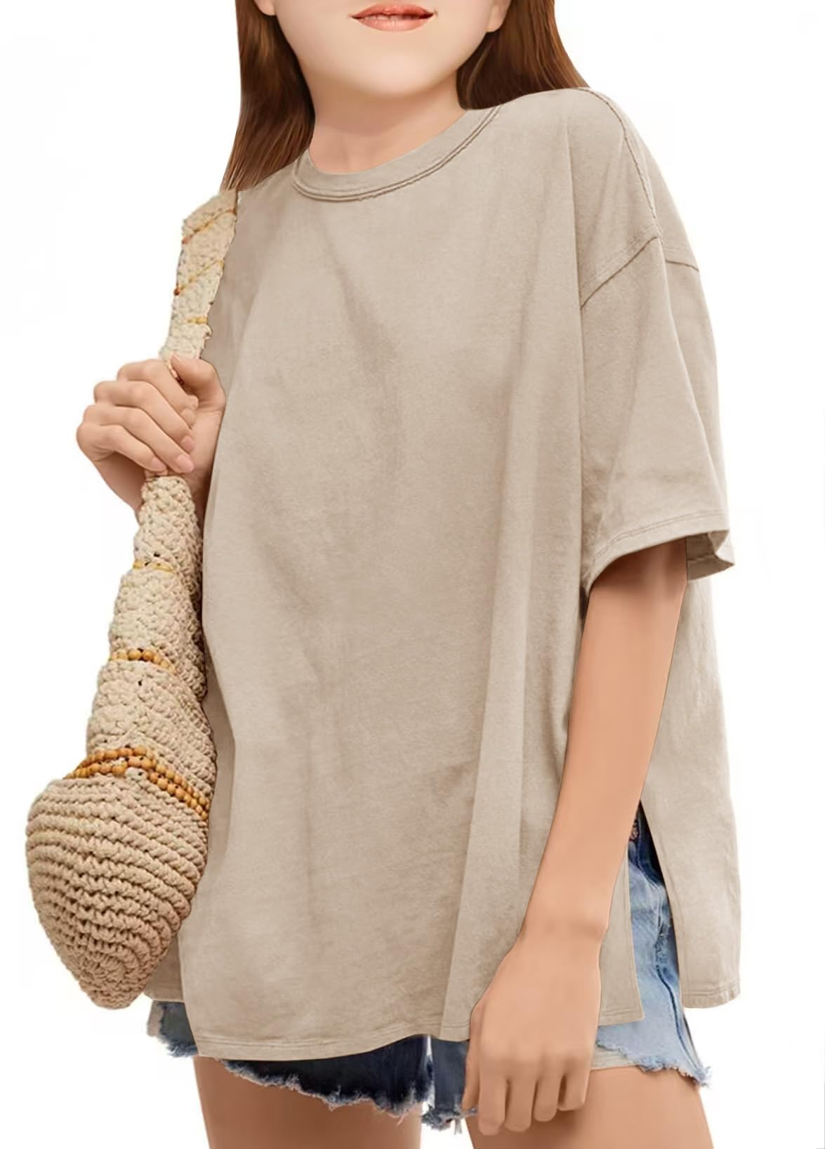 CharmWM Girls Fashion T Shirts Raw Hem Oversized Summer T Shirt Short Sleeve Tops Tees Shirt 5-14 Years