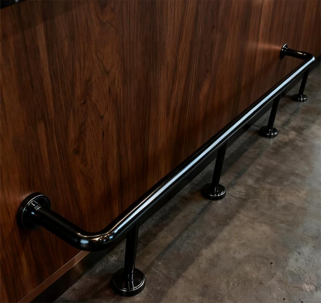 Hefjiayciq Black Bar Foot Rail Kit, Stainless Steel Floor Standing Bar Undercounter Foot Rest, For Bar, Kitchen Island, Coffee Bar, Restaurant Railing System,,420Cm/13.8Ft