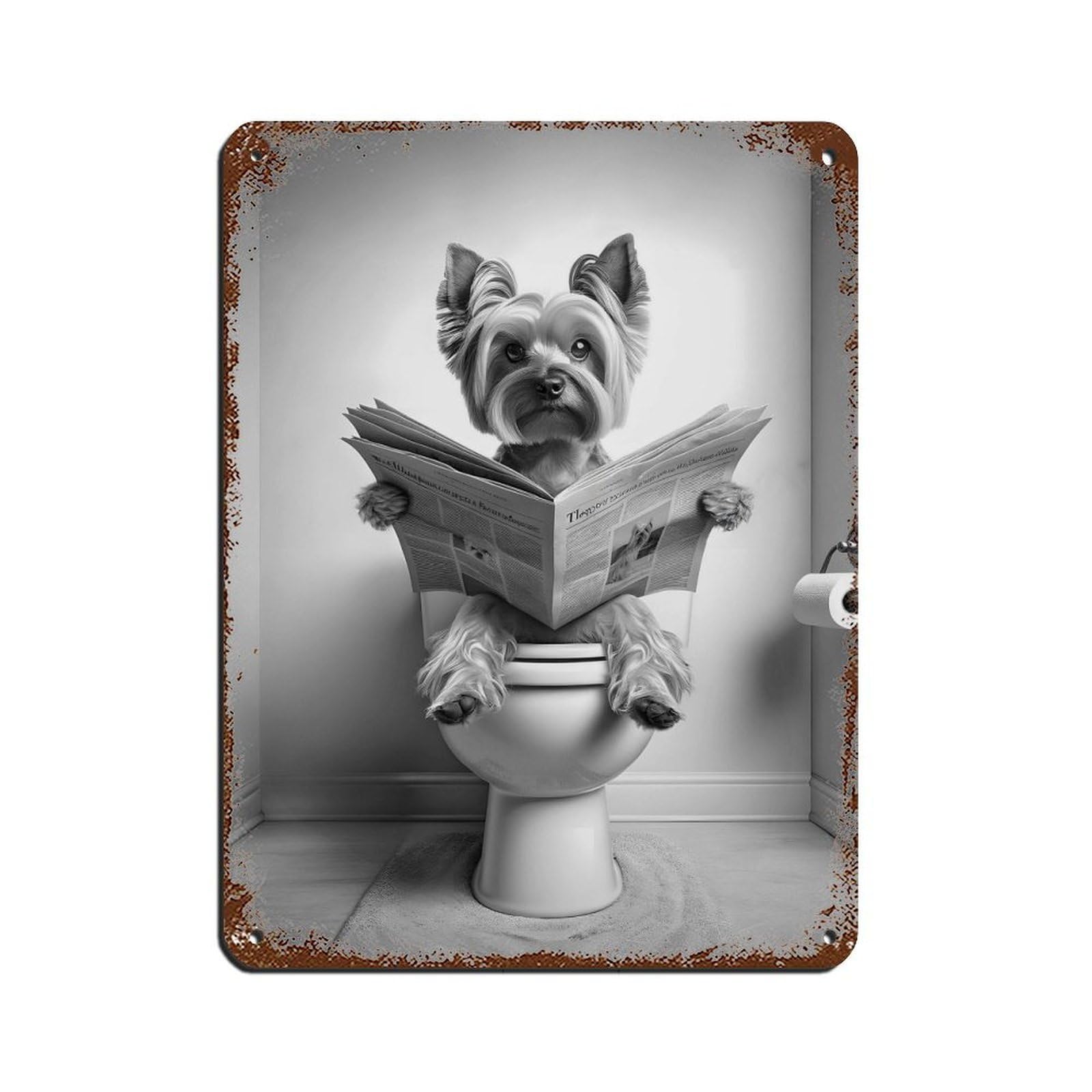 Yorkshire Terrier Bathroom Art Poster Tin Sign Vintage Metal Pub Club Cafe Bar Home Wall Art Decoration Poster Retro 12x16inch(30x40cm)