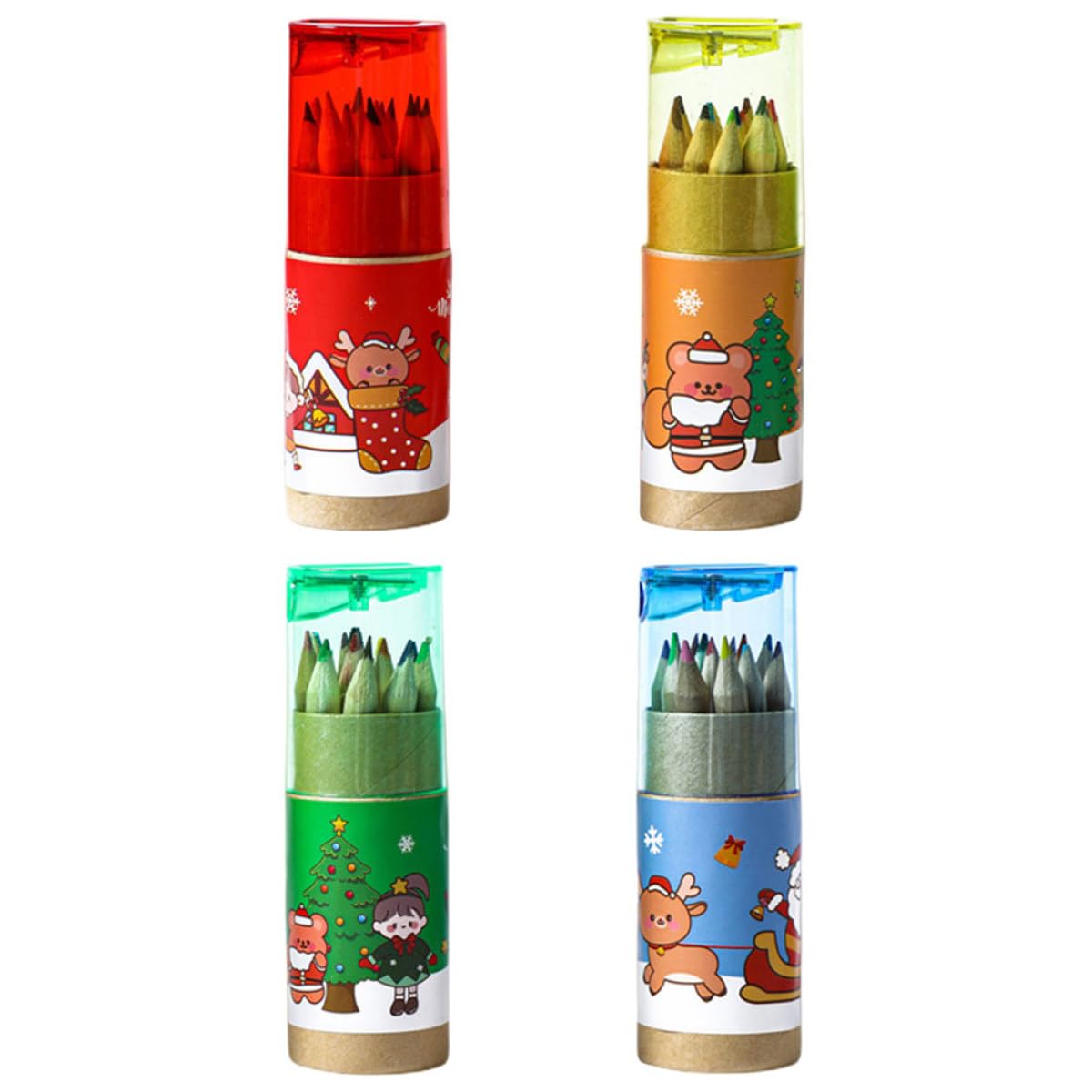 5 Ensembles Crayons De Couleur Pratiques 12 Crayons De Couleur Crayons De Noël Avec Gomme Pour Enfants Pour Enfants Crayons De 4 boîtes * 5