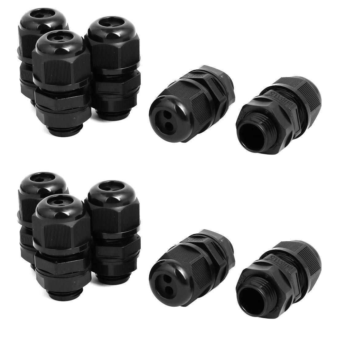 Aexit M16 x1.5mm Transmission 3mm-4mm 2 Holes Adjustable Cables Gland Black 10pcs