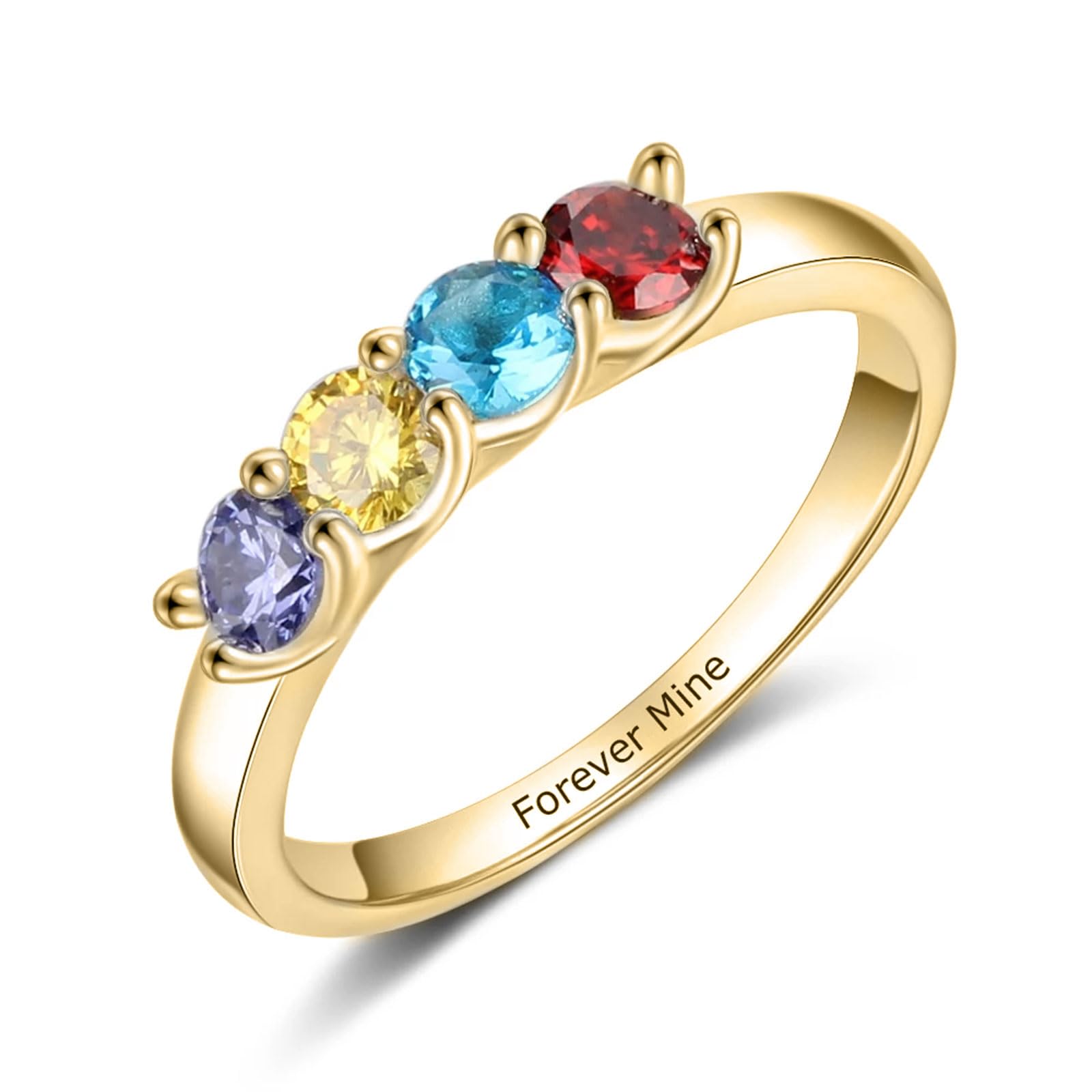 Mothers Day Gifts 10K 14K 18K Solid Gold Customized Mom Ring 2-4 Birthstones Personalized Family Names Ring Jewelry Gifts for Mothers Wife Mom