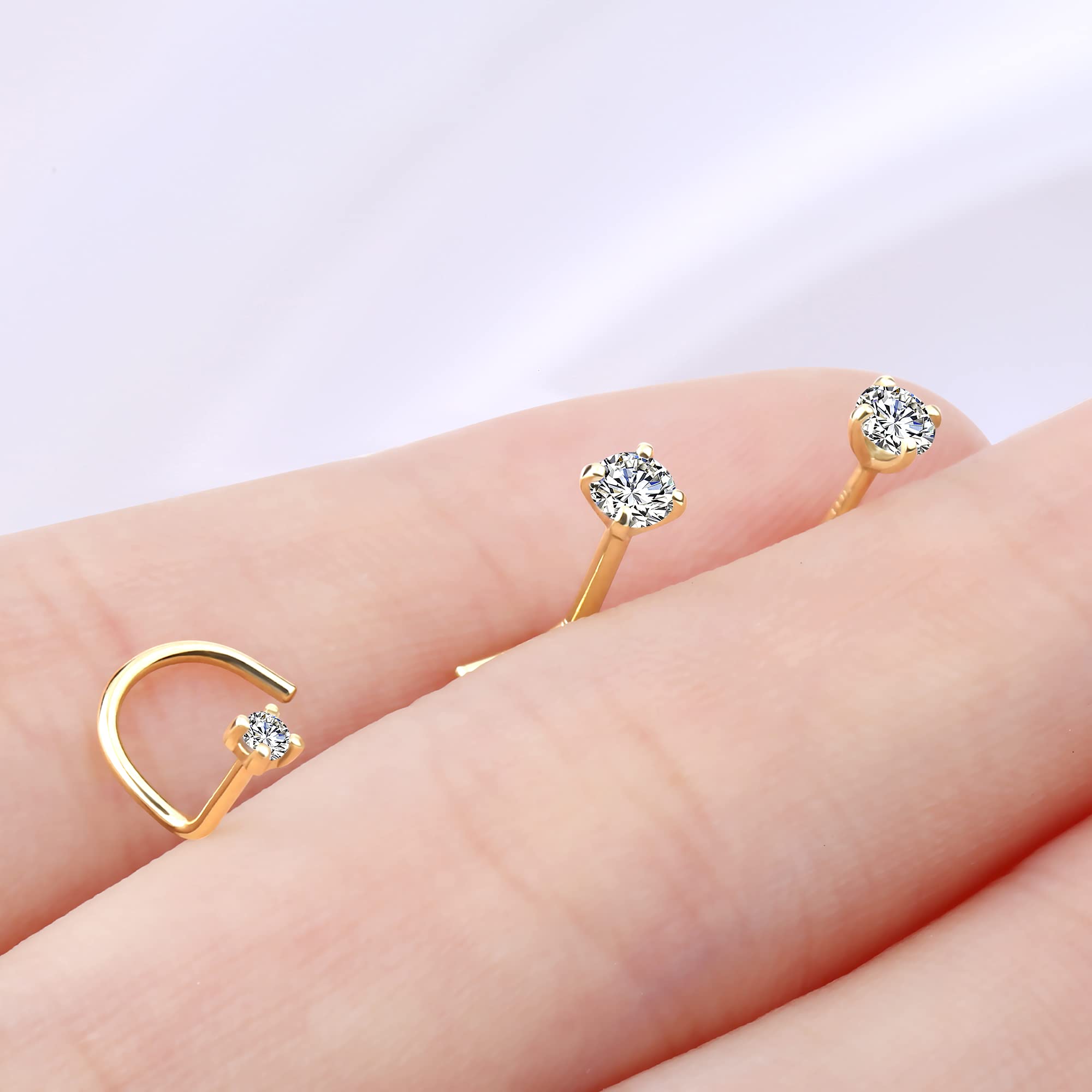 OUFER Body Piercing Nose Rings 20G Nose Piercings 9K Solid Gold L-Shape Nose Stud Screw Nose Bone Nose Screw Nose Piercing Jewellery
