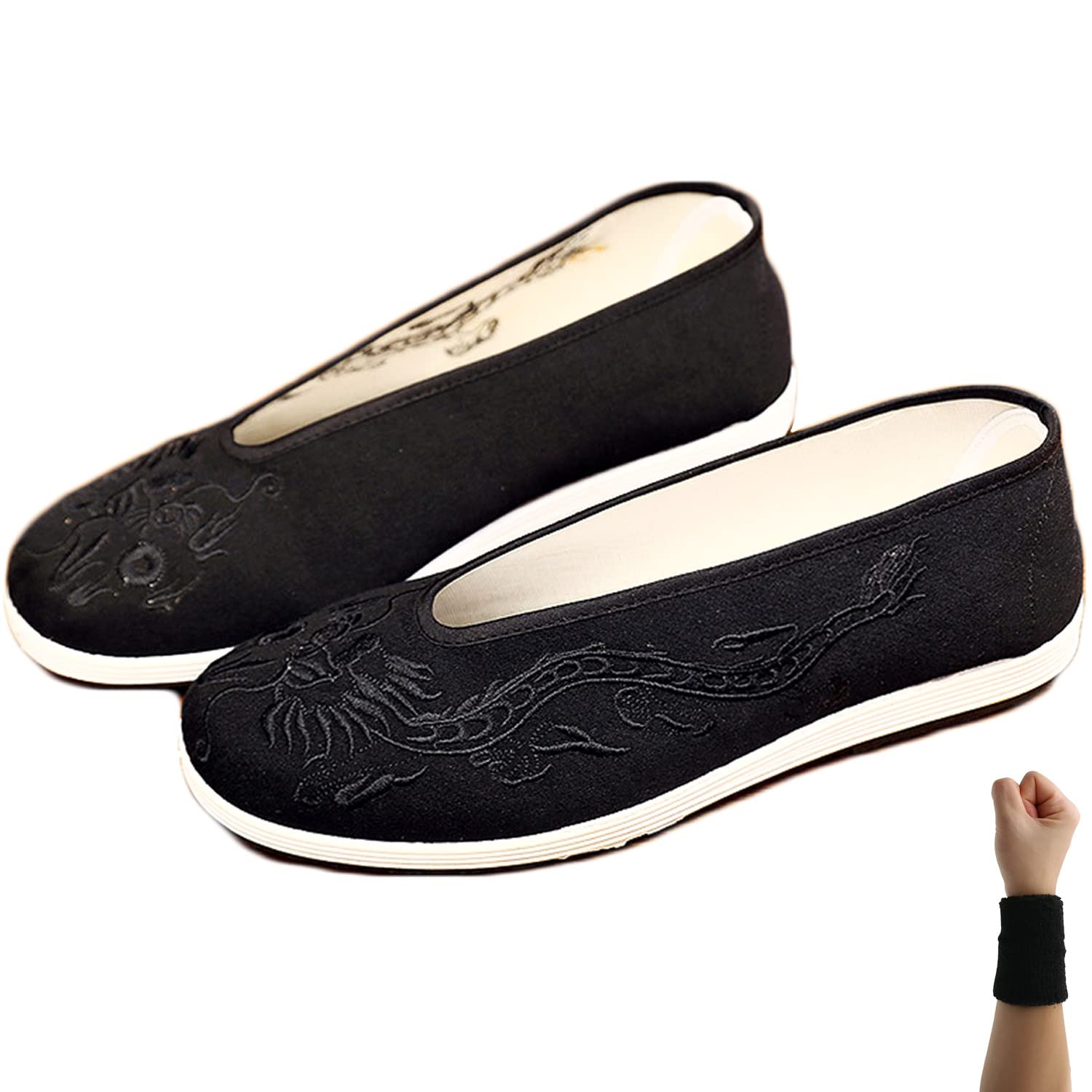 Chaussures Brodées Tai Chi Chaussures Kung Fu Brodées Sports Pantoufles Classiques Casual Arts Martiaux Chaussures de Sport Arts Martiaux Pantoufles Traditionnelles Chinois Unisexe Noir