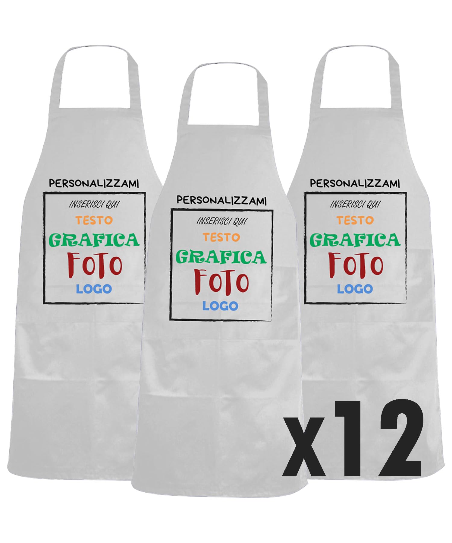 fratelliditalia.org Kit de 12 tabliers avant personnalisation inclus Blanc - Noir - Rouge - Vert - Jaune Taille 82 X 60