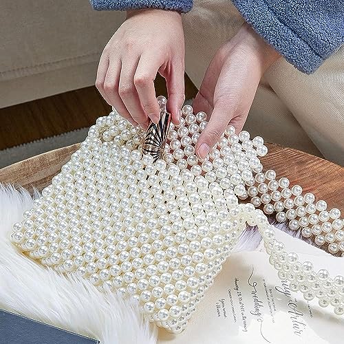 PR HAND WORKS Woman's White Pearl Beaded Purse Sling Shoulder Bag for Women and Girls Clutches Evening Bead Bag (6 Inch x 8 Inch) - Image 6