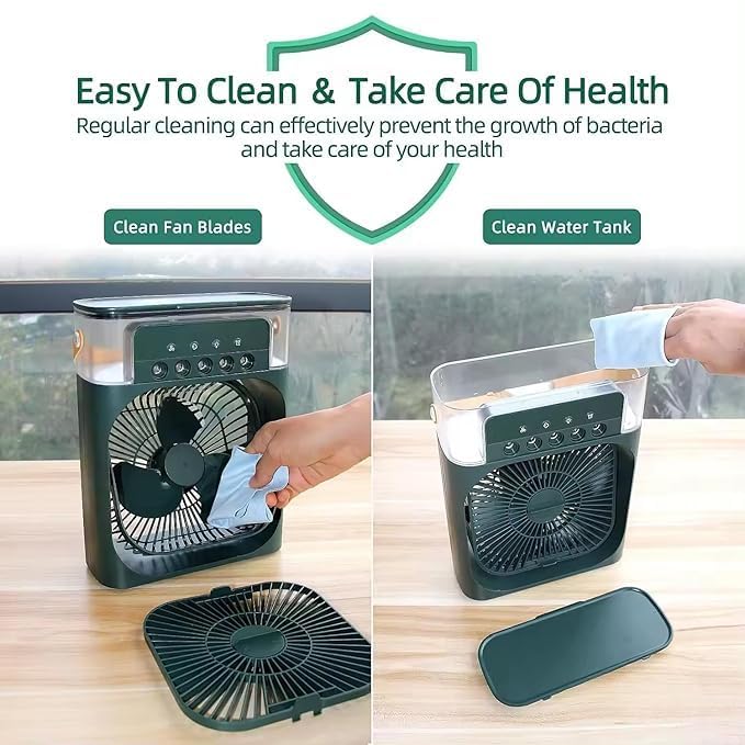 Image of VoiDrop Mini Cooler 3-in-1 Portable Air Cooler for Room Cooling, Home, Office | 7 LED Colors, 3 Wind Speeds, 3 Spray Modes, Timer (1 /2 /3H), USB Powered | Green
