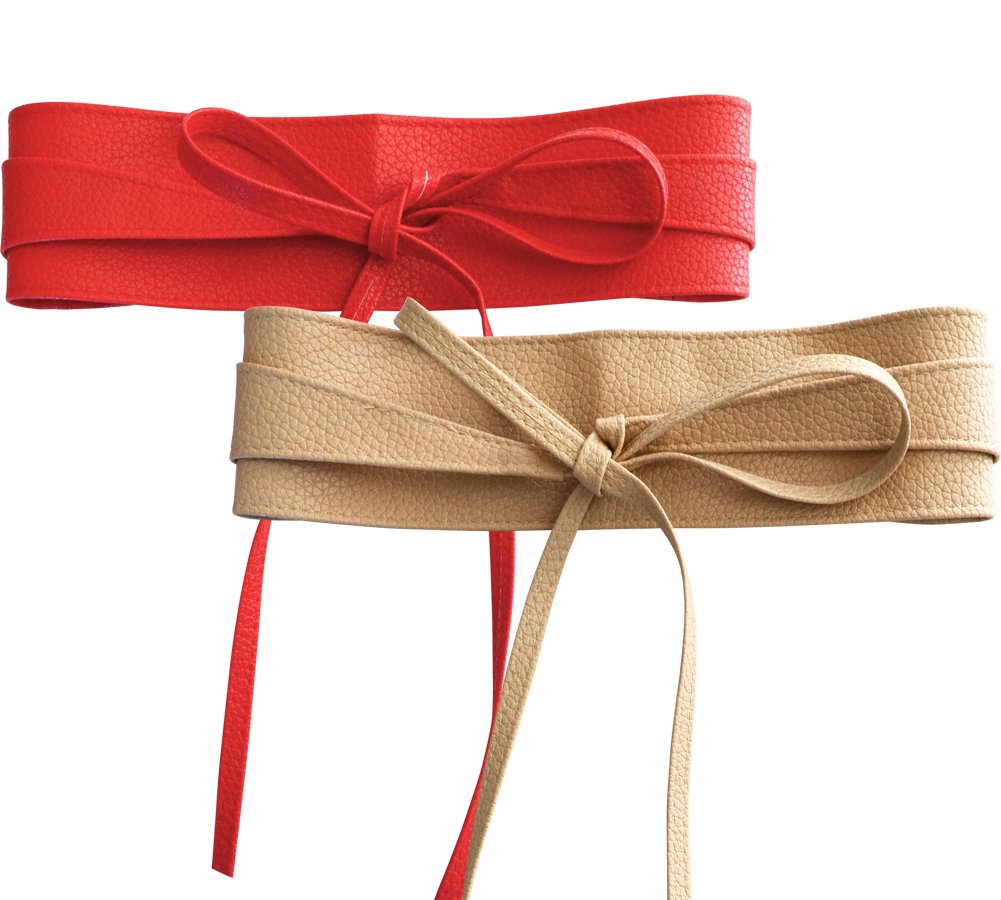 NormCorer- Womens PU Leather Obi Waist Belt - Waist Sash- For Dress | Shirts | Skirts- Easy Matching- Adjustable Length- 2 Belts