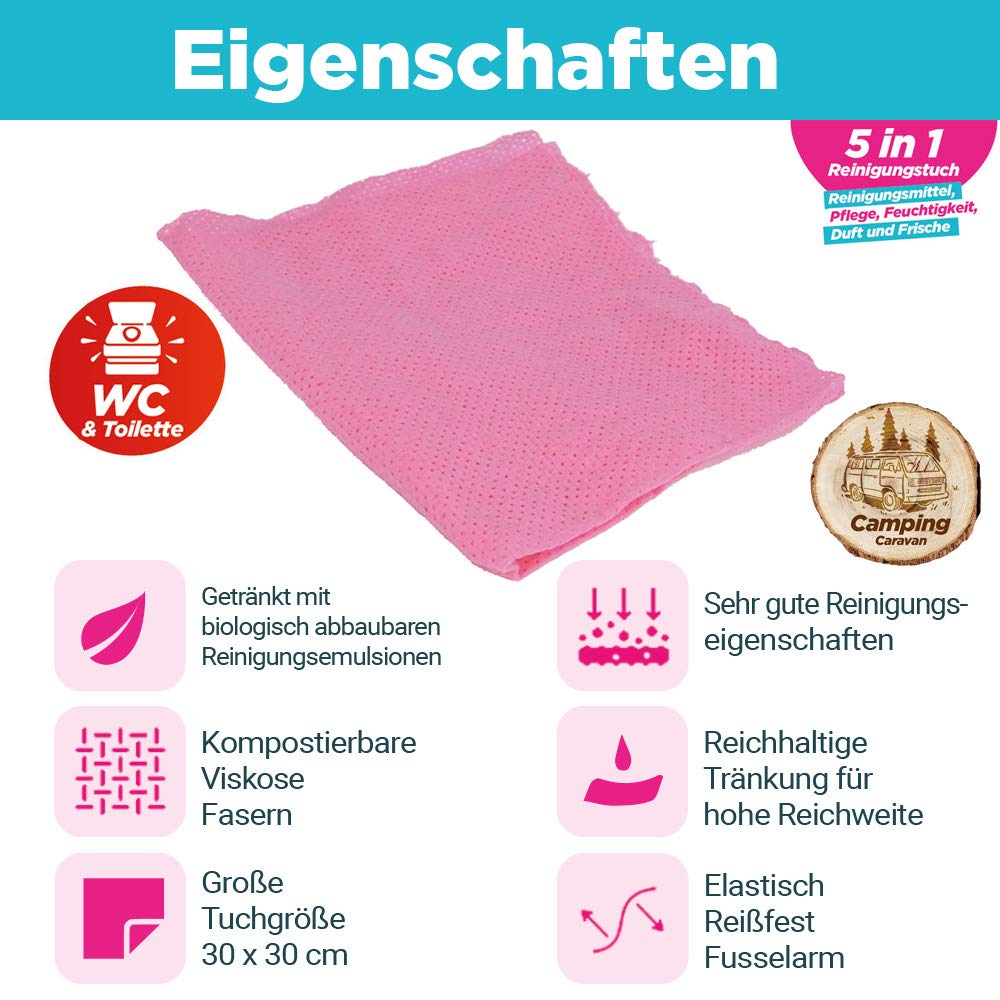 CleaningBox® Starter-Set Feuchte 5-in-1 Reinigungstücher für Camping & Caravan, 3X 50er Spenderbox Reinigungstücher - Wohnmobil und Wohnwagen Zubehör - Biologisch Abbaubar und Made in Germany
