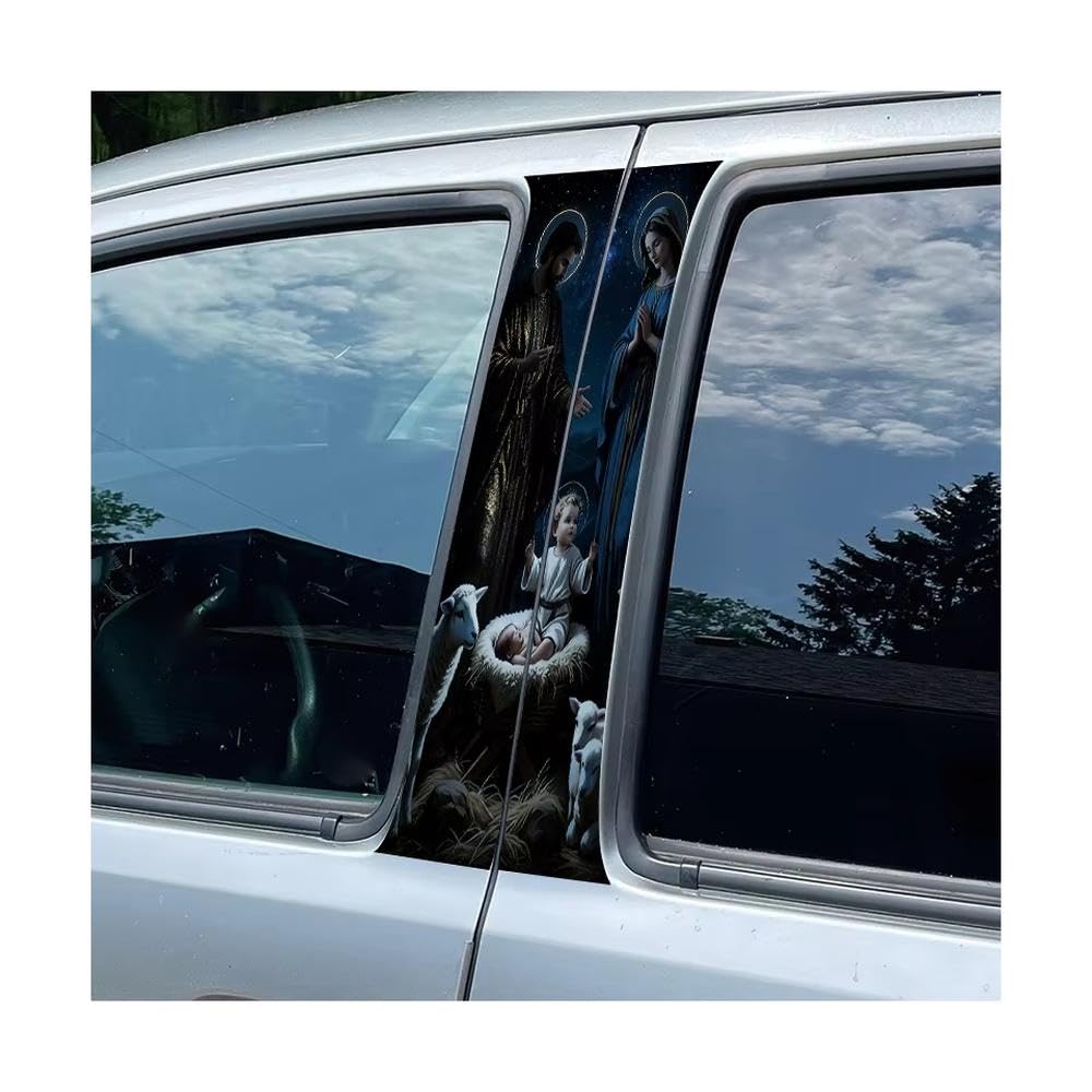 Bertdcx One Color 2Pcs Car Center Pillar Window Film Nativity Of Jesus Glossy Protective Polyethylene Auto Parts