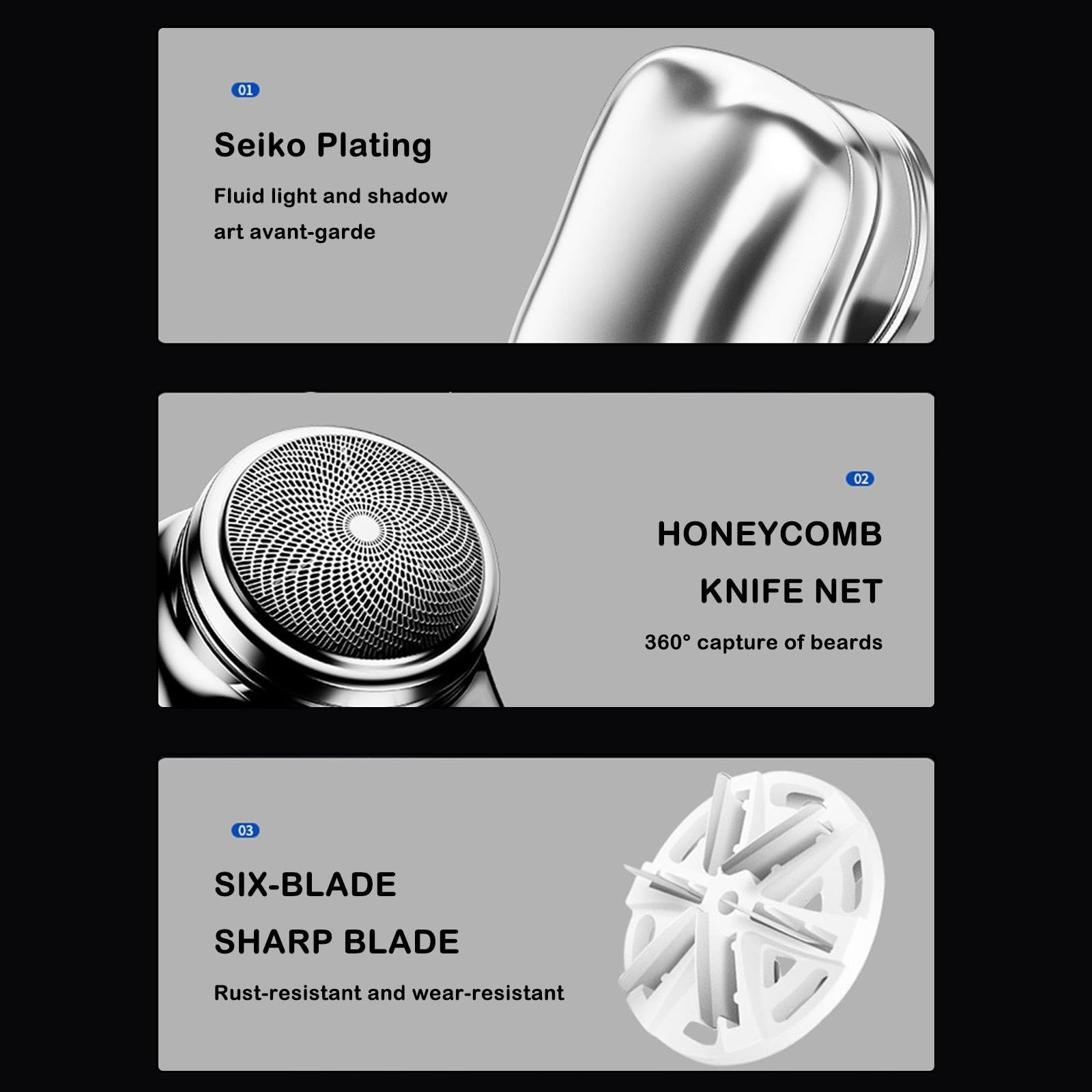 Rasoir électrique pour homme, mini rasoir électrique portable IPX7 étanche à l'eau et à sec double utilisation Type-c Charge rapide Rasoir de poche Tondeuse à barbe Machine à raser (Noir)