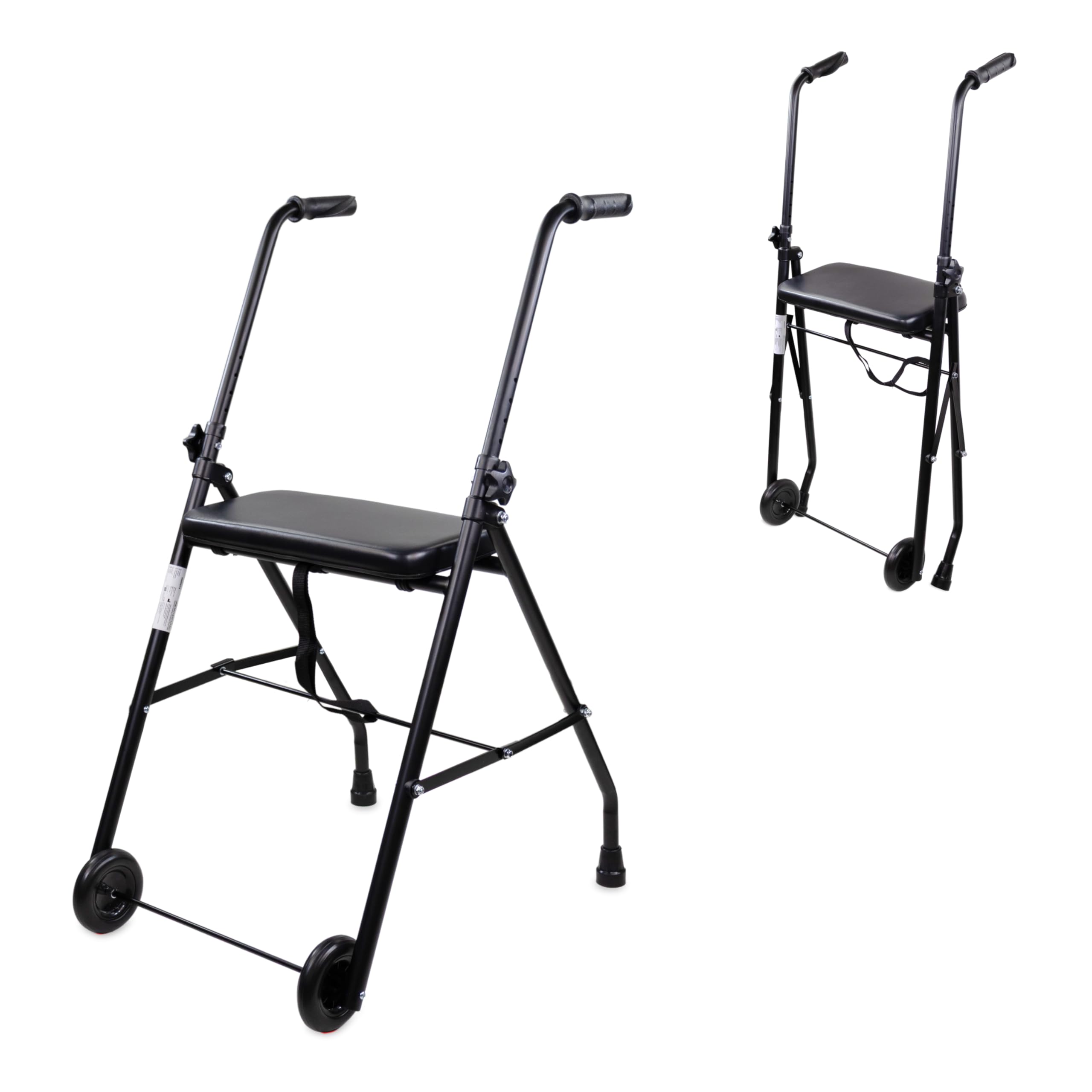 Mobiclinic®, Składany Chodzik, Regulowany, Ergonomiczne Uchwyty, Antypoślizgowe Końcówki, z Siedziskiem i 2 Kółkami, Lekki, Wytrzymały, Stalowy, Emérita, Czarny