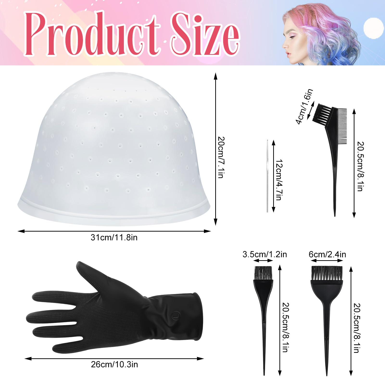 7 Pcs Bonnet Meches Cheveux Trous Pré-percés Bonnet Meche Cheveux Professionnel Kit Coloration Cheveux Bonnet pour Meches et Balayage Casquette pour Coloration pour Femmes Filles