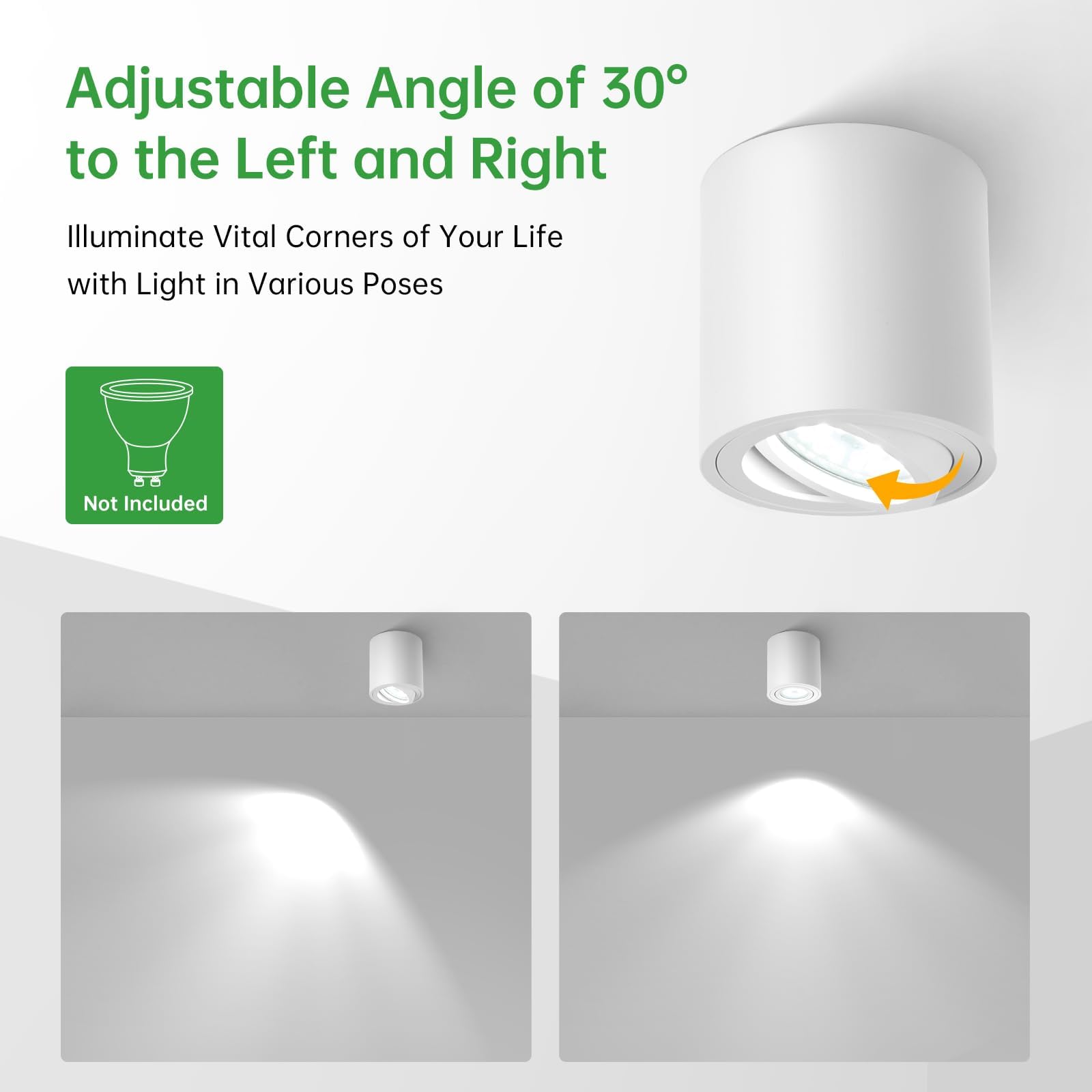 HOMEOW Focos LED Interior Techo Superficie, Pack of 4 Foco de Techo Blanco, Focos Superficie Orientable de Aluminio para Módulos GU10 y LED, Redonda