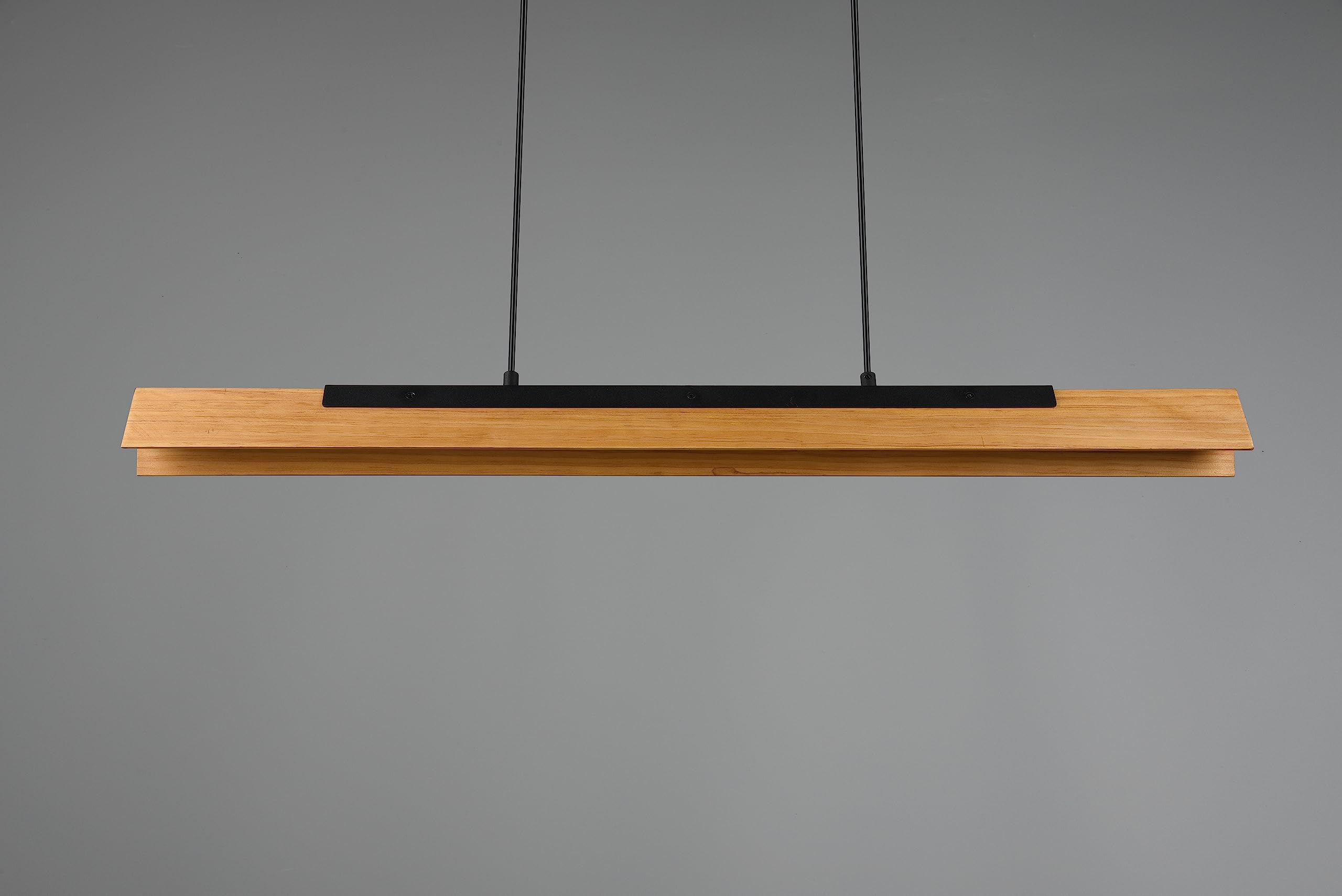 Trio Leuchten LED Pendelleuchte Kerala 341610132, Metall Schwarz matt, Holz naturbelassen, inkl. 25 Watt LED, Switch Dimmer