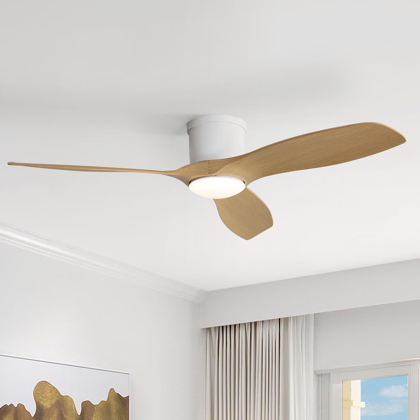 Ventilador de Techo DC con Luz LED, 6 Velocidades, Control Remoto, Motor Reversible Silencioso, 3 Aspas ABS para Hogar y Oficina